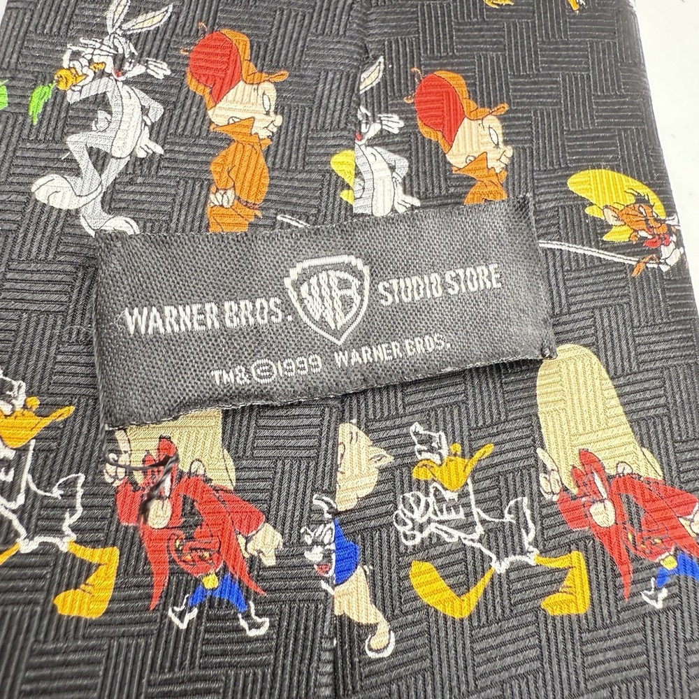 1994 Looney Tunes Characters Mens Tie Black Bugs Bunny Daffy Duck Warner Bros - Picture 3 of 4